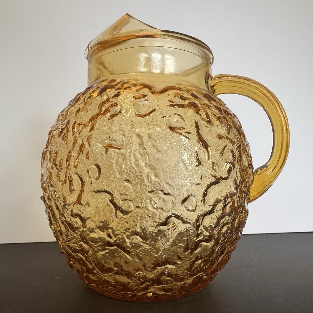 Vintage Anchor Hocking Lido Milano Amber Tea Lemonade Bubble Crinkle Pitcher Gal